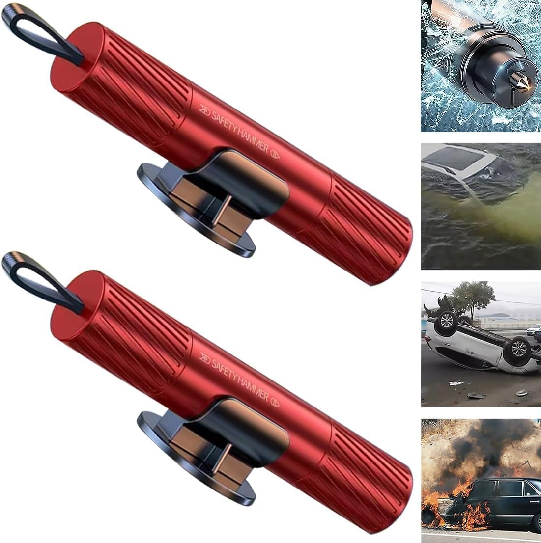 smosun Safehammer - Safe Hammer Glass Breaker Under Water, Car Hammer Seatbelt Cutter Window Breaker Emergency Escape Tool,Safehammer Glass Breaker for New Cars (3PCS Red & Black & Silver)