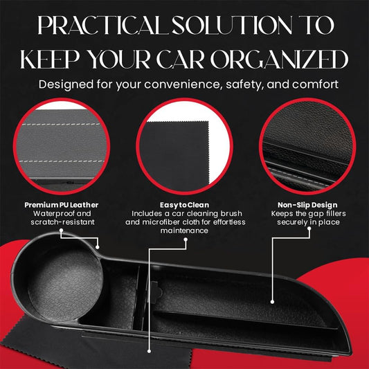 Car Seat Gap Filler Organizer 2 Pack - Accessory Tray for Front Seat Console Car Organizer and Storage w/Accessories
