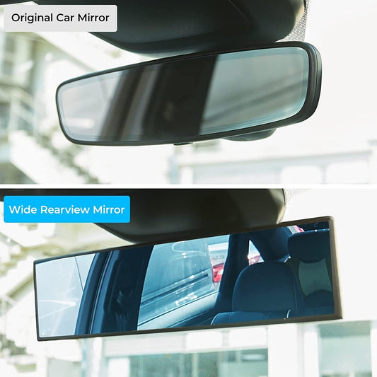 JOYTUTUS Panoramic Rear View Mirror, 12 Inch Wide Angle Clip On Mirror, Universal Car Interior Accessories, Convex Interior Mirror Reduces Blind Spot, Clear Vision Fits Car SUV Trucks