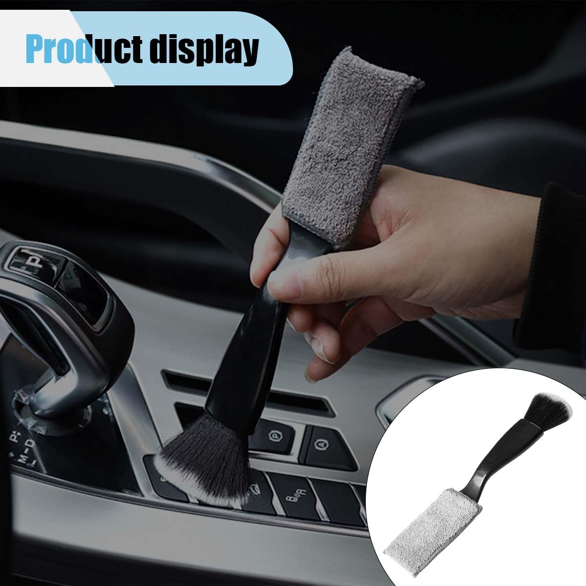 Car Double Head Clean Brush, 2 in 1 Duster for Car Clean, Car Interior Dust Detailing Brush for Air Vents Dashboard Screen, Soft Car Cleaning Tool Accessories (Black)
