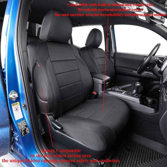 EKR Tacoma Car Seat Covers Custom Fit for Toyota Tacoma (Petrol) 2024 2025 2026 DoubleCab/CrewCab SR/SR5/TRD Sport/TRD Off-Road/Limited -Truck Seat Covers Full Set,Faux Leather(Black)