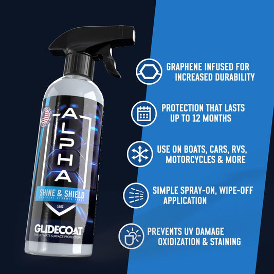 Alpha Shine & Shield Graphene Ceramic Spray - 16oz - Graphene-Infused Spray Sealant for Cars, Boats, RVs and Motorcycles - Up to 12 Months UV Protection, Gloss, and Hydrophobics