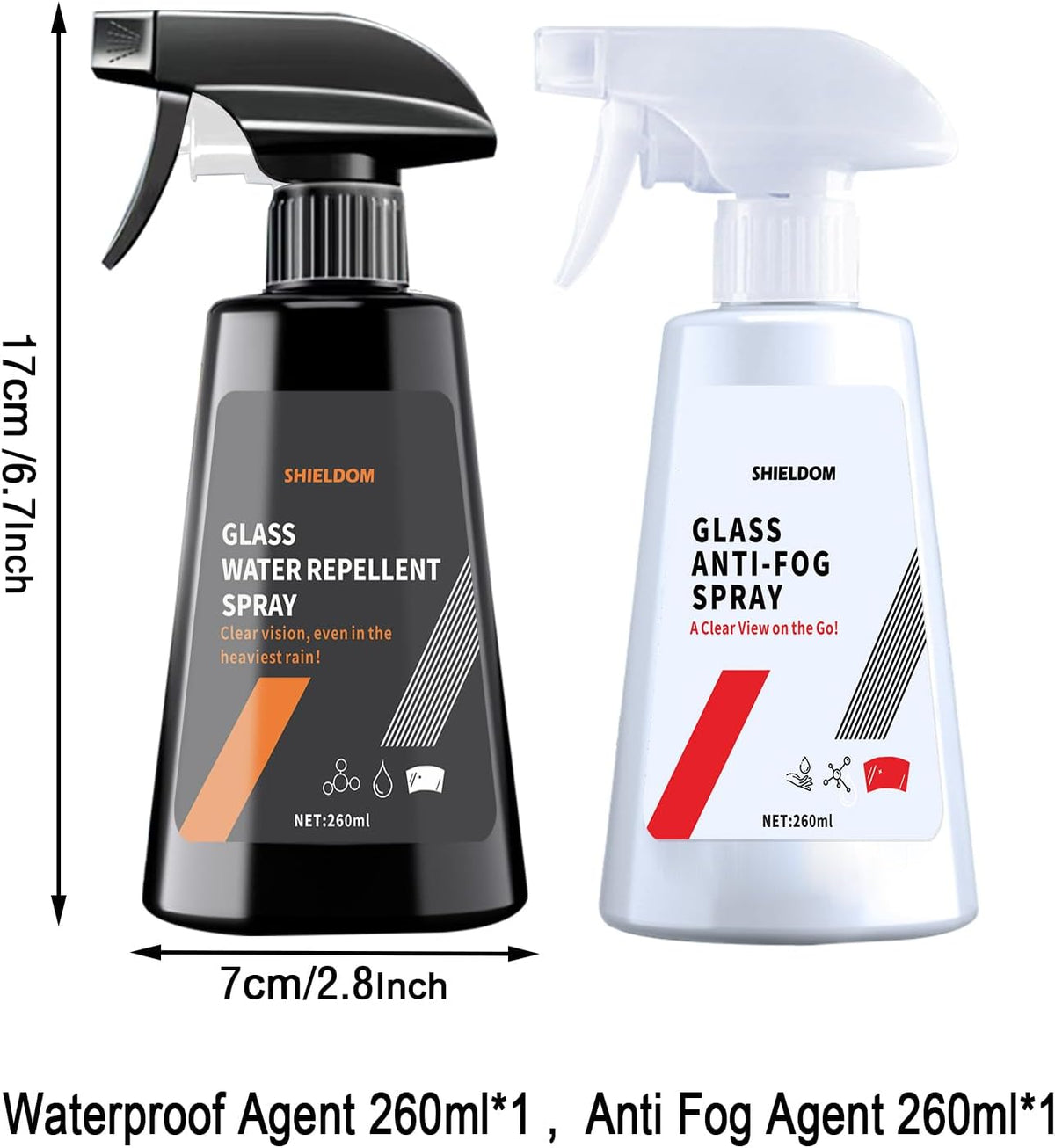SHIELDOM Anti Fog Spray & Rain Repellent Spray for Car Windshield Glass Water Repellent Defogger Spray Waterproof Prevent Fogging for Automotive Windows Mirrors Glasses Goggles Helmets - Pack of 2