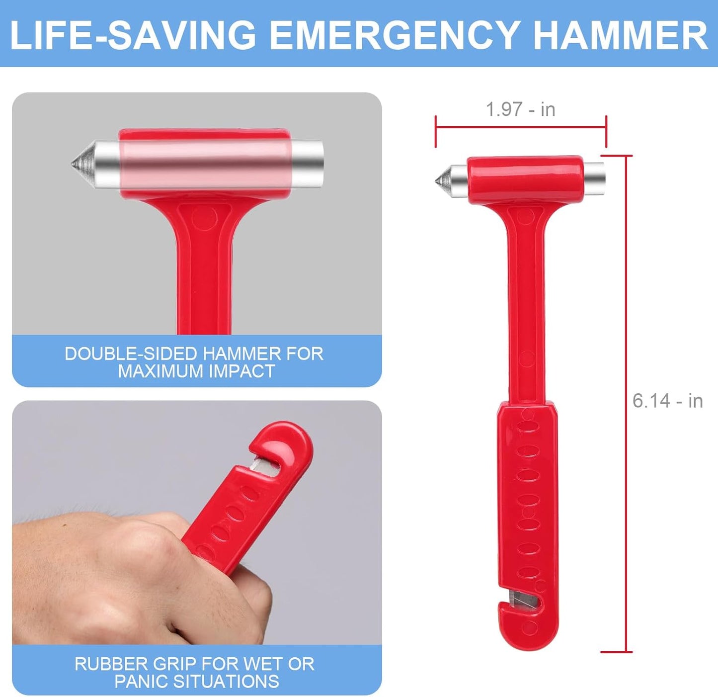 2-Pack Car Glass Window Breaker and Seatbelt Cutter, Emergency Escape Tool for Vehicle, Safety Hammers with Compact Dual-Steel Head Design for Quick Breakage (2)