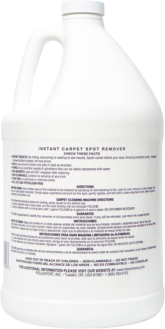 FOLEX Instant Carpet Spot Remover 128 oz - Powerful Stain Remover for Carpets, Upholstery & Rugs - Eliminates Pet Stains, Grease, Red Wine, Food, Makeup & More - With Reusable Cleaning Cloth - 1 Pack