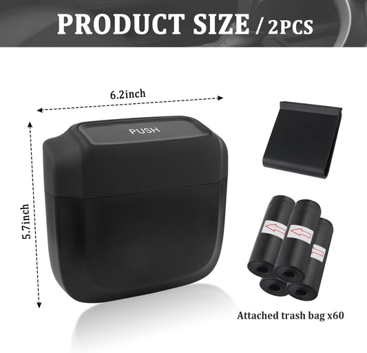 IHOTDER 2PCS Car Trash Can with Lid + 60PCS Garbage Bags,Mini Trash Can Interior Accessories for Door/Seat/Center Console/Home/Office,Multifunctional Car Organizers and Storage (Black)