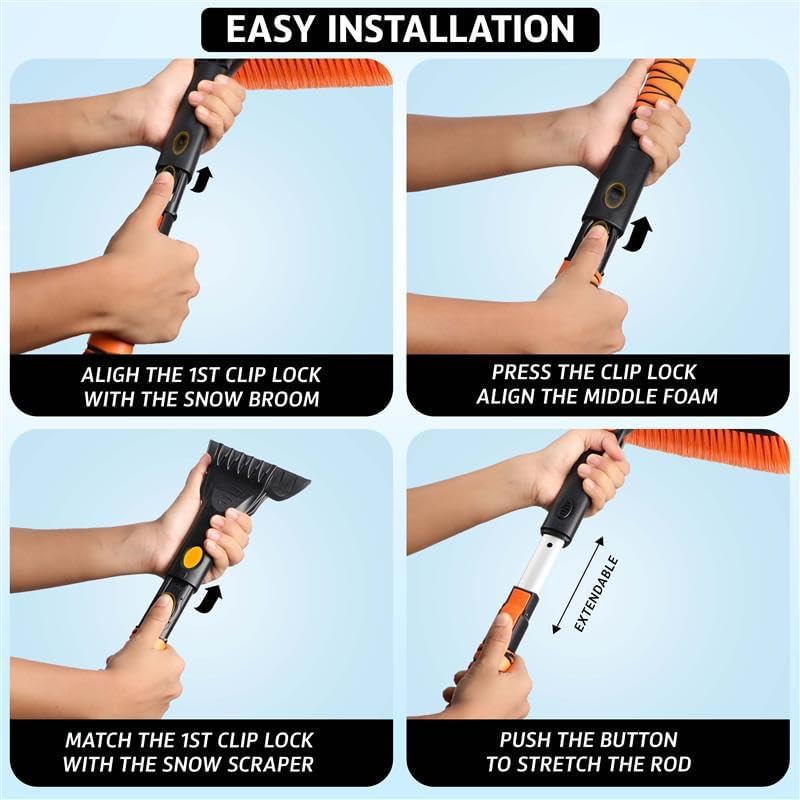 EcoNour 27" 3 in 1 Snow Brush with ice Scraper for car Windshield and Window | 360° Aluminum Rotatable Snow Brush for car | Winter Snow Removal Tools with Detachable Foam Grip | Winter Car Accessories