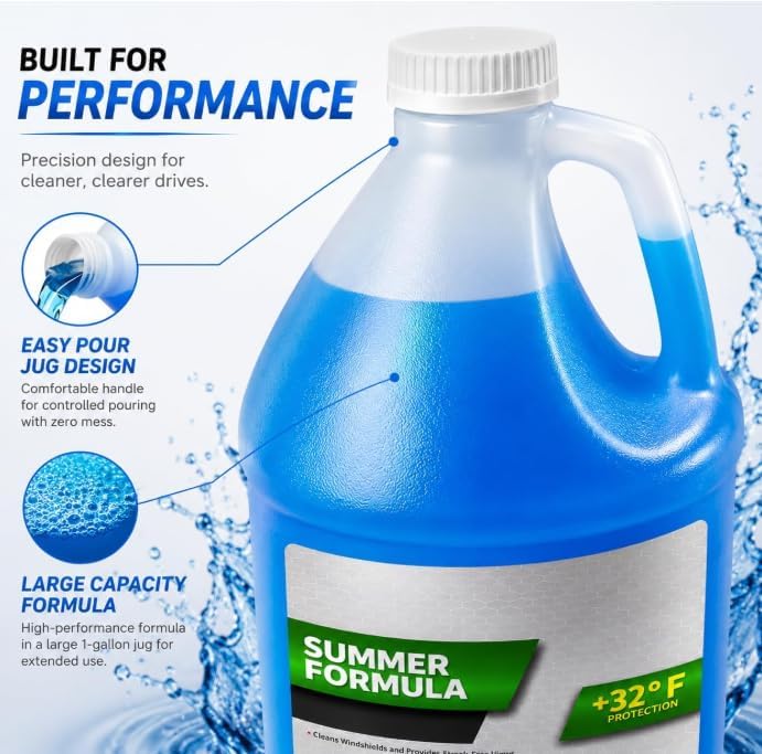 Summer Windshield Washer Fluid, Standard Automotive Glass Washer Solution for Car Windshield Reservoir, 1 Gallon, 1 Pack