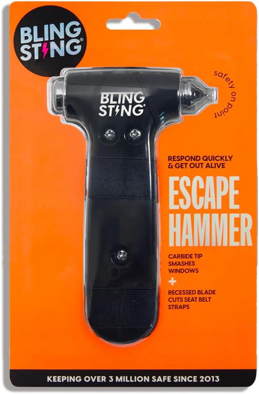 BLINGSTING Safety Hammer - Emergency Automotive Escape Tool with Window Breaker, Seat Belt Cutter & Adjustable Car Visor Strap - Tempered Glass Breaker - Steel Blade - Rose Gold (1 Count)
