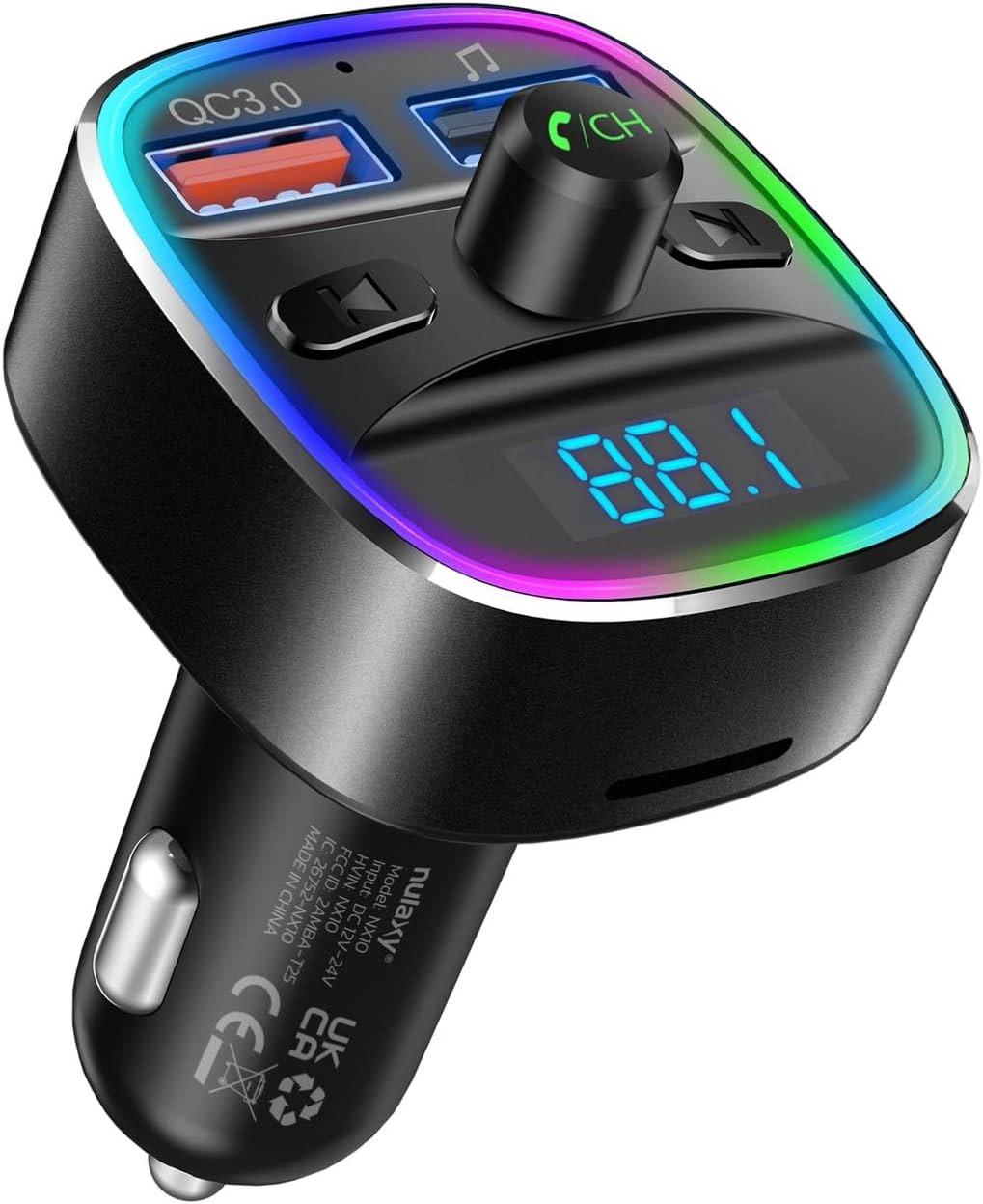 Nulaxy Bluetooth FM Transmitter, Bluetooth Car Adapter with Dual USB Charger Wireless Radio Car Kit MP3 Player Support TF Card & USB Disk, Hands-Free Calling, 7 Colors Led Backlit Light, Black