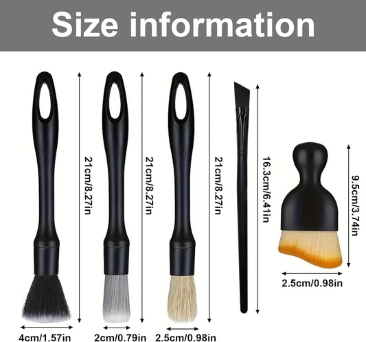 5 PCS Car Detailing Brush Set, Ultra-Soft Boar Hair Brushes for Interior & Exterior Cleaning, Multi-Use Duster for Air Vents, Wheels & Leather, Professional Car Wash Supplies