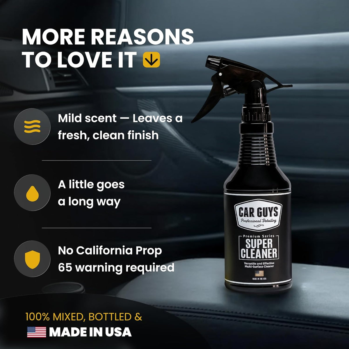 CAR Guys Super Cleaner | Interior Car Cleaner for Tough Stains | Stain Remover for Car Seats, Carpet, Upholstery, & Leather | 18 Oz Kit with Microfiber Towel