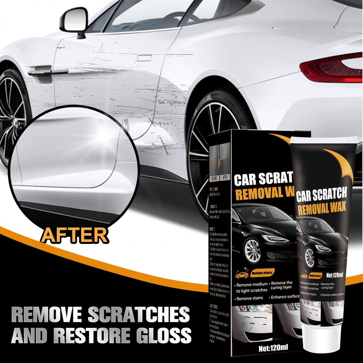 2Pcs Car Scratch Remover Wax, Professional Scratch Remover for Vehicles, Car Scratch Repair Paste for Deep Scratches with Wipe and Sponge,Universal Car Scratch Removal Wax for Deep Scratches Paste Kit