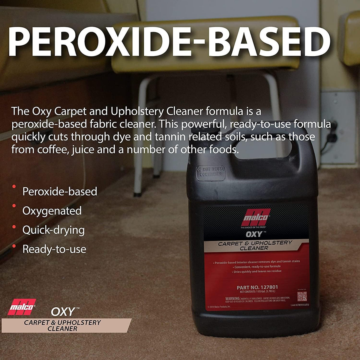 Malco OXY Carpet & Upholstery Cleaner - Stain Remover Spray for Car Interior Fabric/Cleans the Toughest Vehicle Stains/Deep Cleaning Liquid Formula / 1 Gallon (127801)
