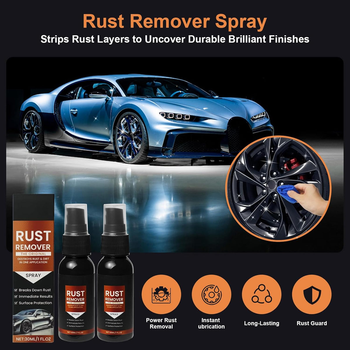 Iron Eraser - 2026 Upgrade Rust Remover Spray for Metal, Heavy Duty Metal Cleaner for Vehicles, Tools, Chains, Iron Out Rust Stain Remover, Multi-Surface Cleaner, Fast-Acting Oxidation Remover