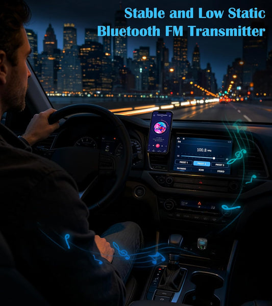 LIHAN Handsfree Calling Car Charger,Wireless Bluetooth 5.3 FM Transmitter Radio Receiver,MP3 Audio Music Adapter,Dual USB Ports,Compatible for iPhone Samsung Smartphones,Spotify & GPS Navigation
