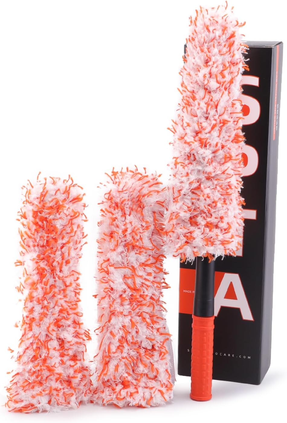 SPTA Car Wheel Brush Set, 2Pcs Microfibre Rim Brush with Extra 2 Large and 2 Small Interchangeable Microfiber Covers, Rim Cleaner Brush for Wheel Cleaning, Wheel Cleaning Brush for All Wheel Types