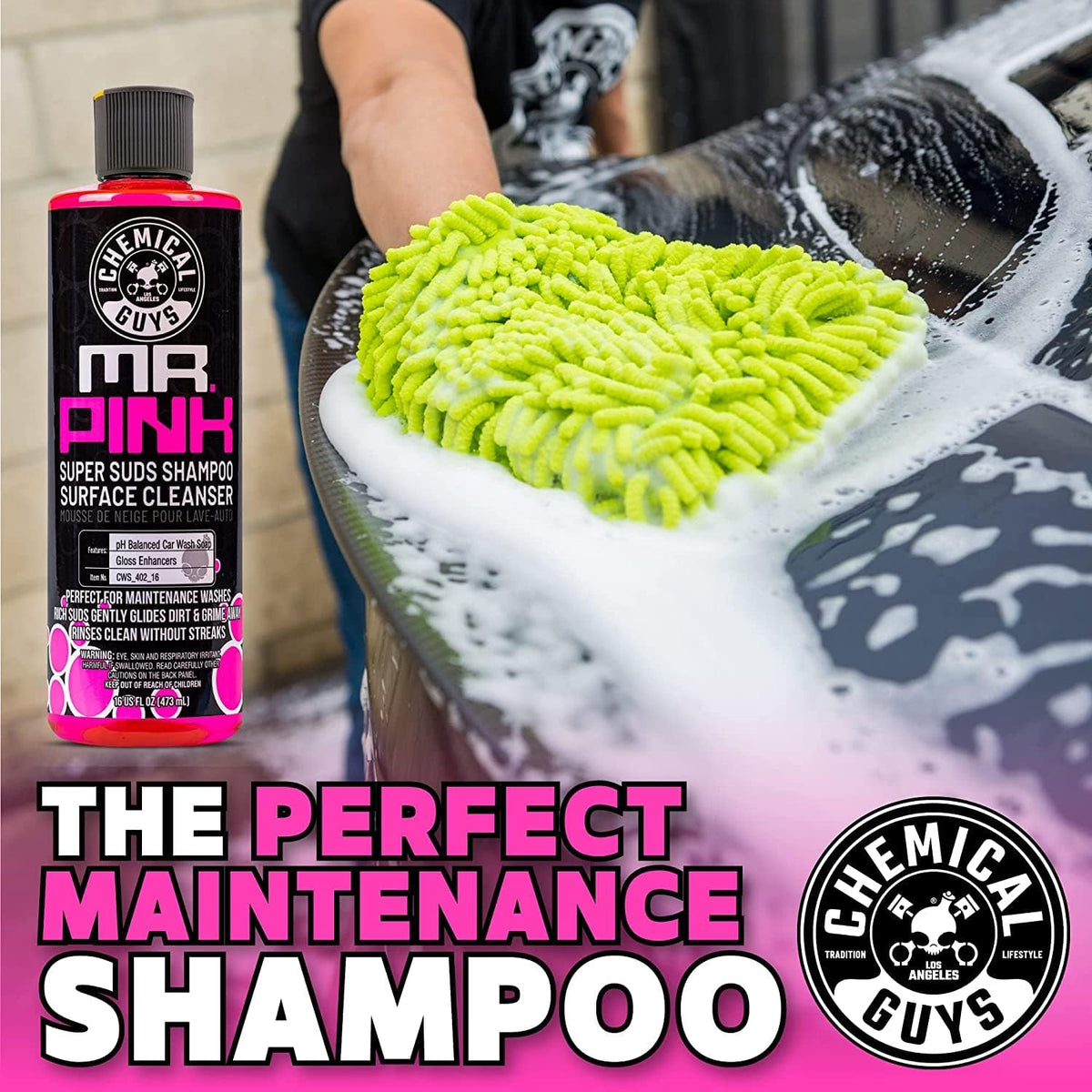 Chemical Guys Mr. Pink Car Wash Soap & Chenille Wash Mitt Kit - 16 oz High Foaming Auto Shampoo with Plush Microfiber Mitt - Safe for Cars, Trucks, Motorcycles, and RVs - Scratch-Free Cleaning Combo