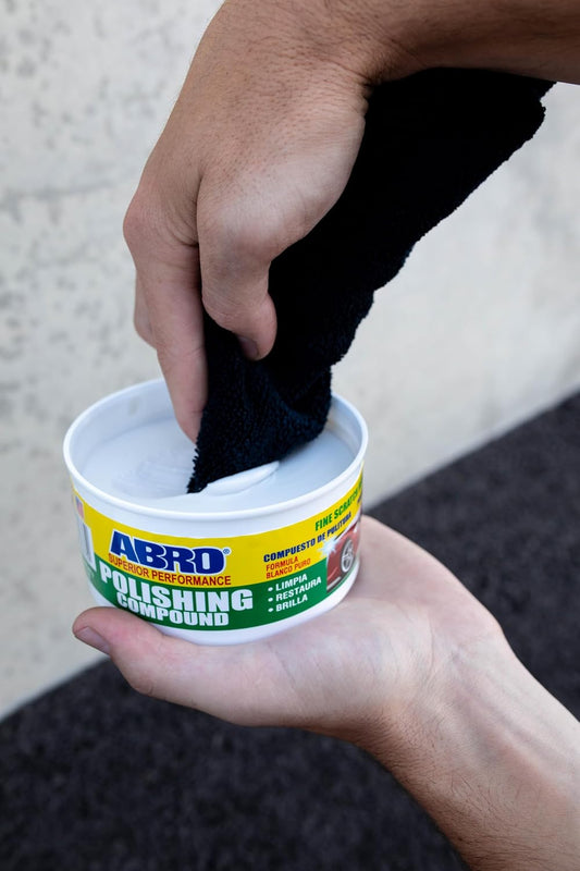 ABRO Polishing Compound 10 oz — Fine Cut Car Polish & Scratch Remover for Vehicles, Oxidized Paint, Swirl Marks, Scuffs, Dull Finish, Buffing & High-Gloss Auto Detailing