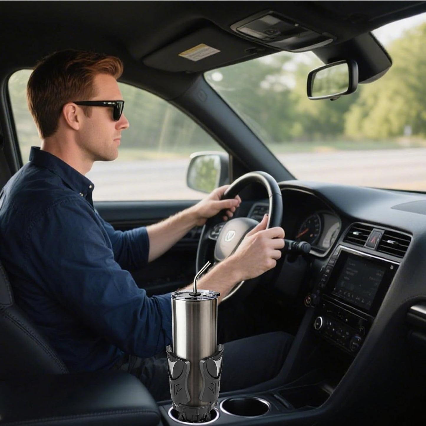 Car Cup Holder Expander, Large Cup Holder Adapter for Car, Water Bottle Holder Extender, Adjustable Drink Holder for Car Fits Yeti, Hydro Flask 24/32oz, Black