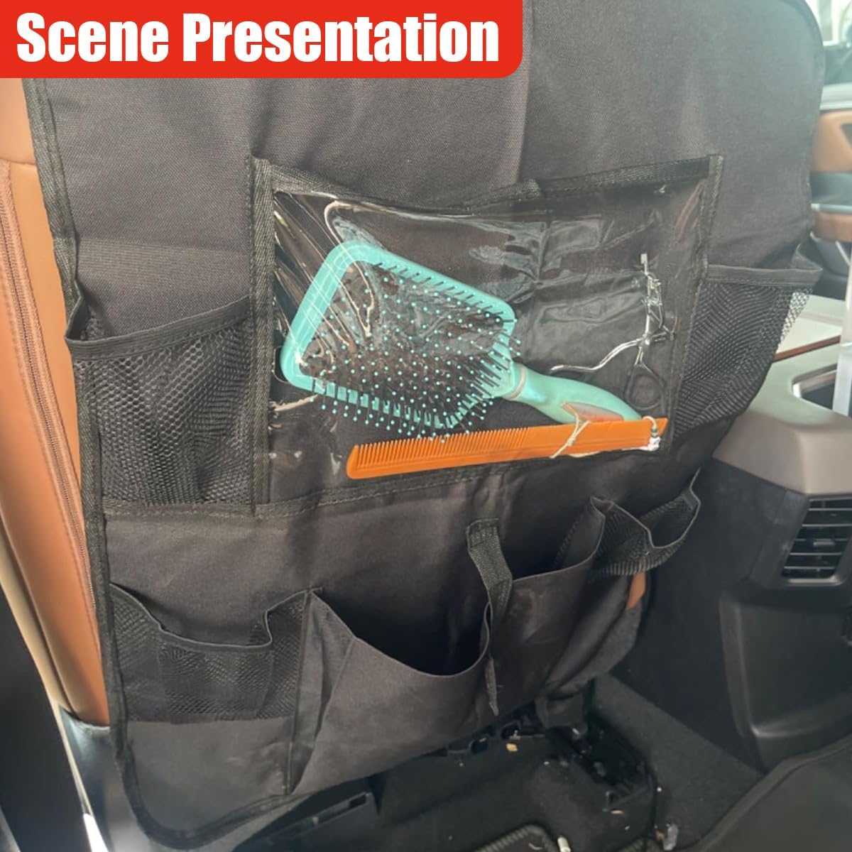 2PCS Car Backseat Organizer, Waterproof Oxford Fabric Car Seat Protector with 10" Touch Screen Tablet Holder and 5 Storage Pockets, Universal Auto Kick Mats Road Trip Accessories (Black)