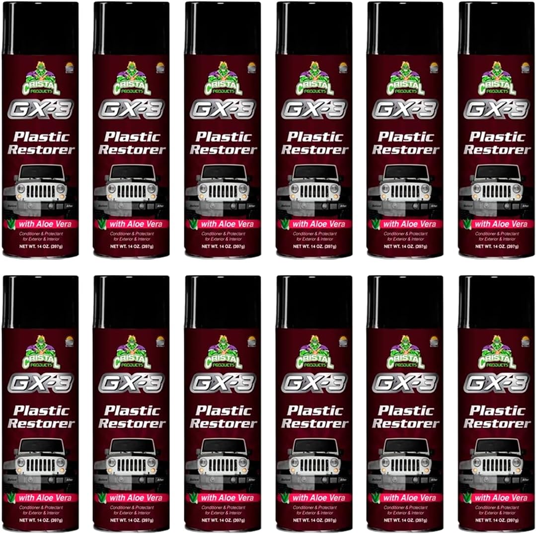 Cristal Products GX-3 Plastic Restorer – Black Plastic Restorer for Cars & Automotive Trim Restorer – Interior Car Cleaner & Exterior Faded Plastic, Vinyl & Rubber Renewer with Aloe Vera (8 fl oz)