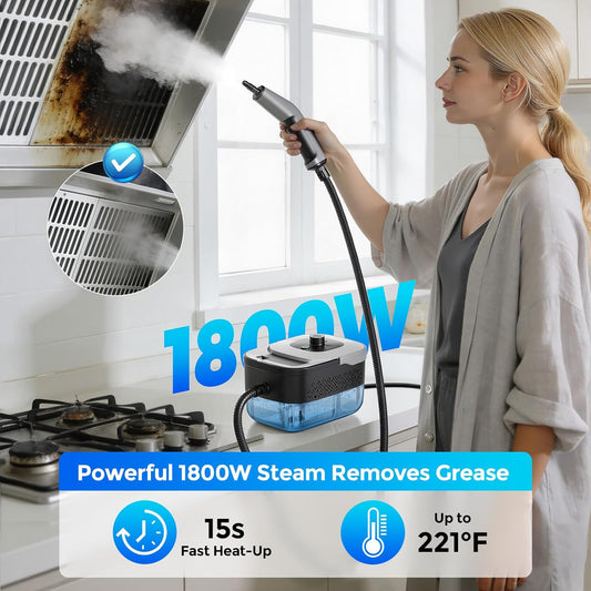 Steam Cleaner, Portable Steam Cleaner for Home with 1800W High Pressure, 15s Heat-Up,1600ML Large Tank, Handheld Steam Cleaner for Cleaning Upholstery, Tile, Car, Bathroom, Grout, Floor (Grey)
