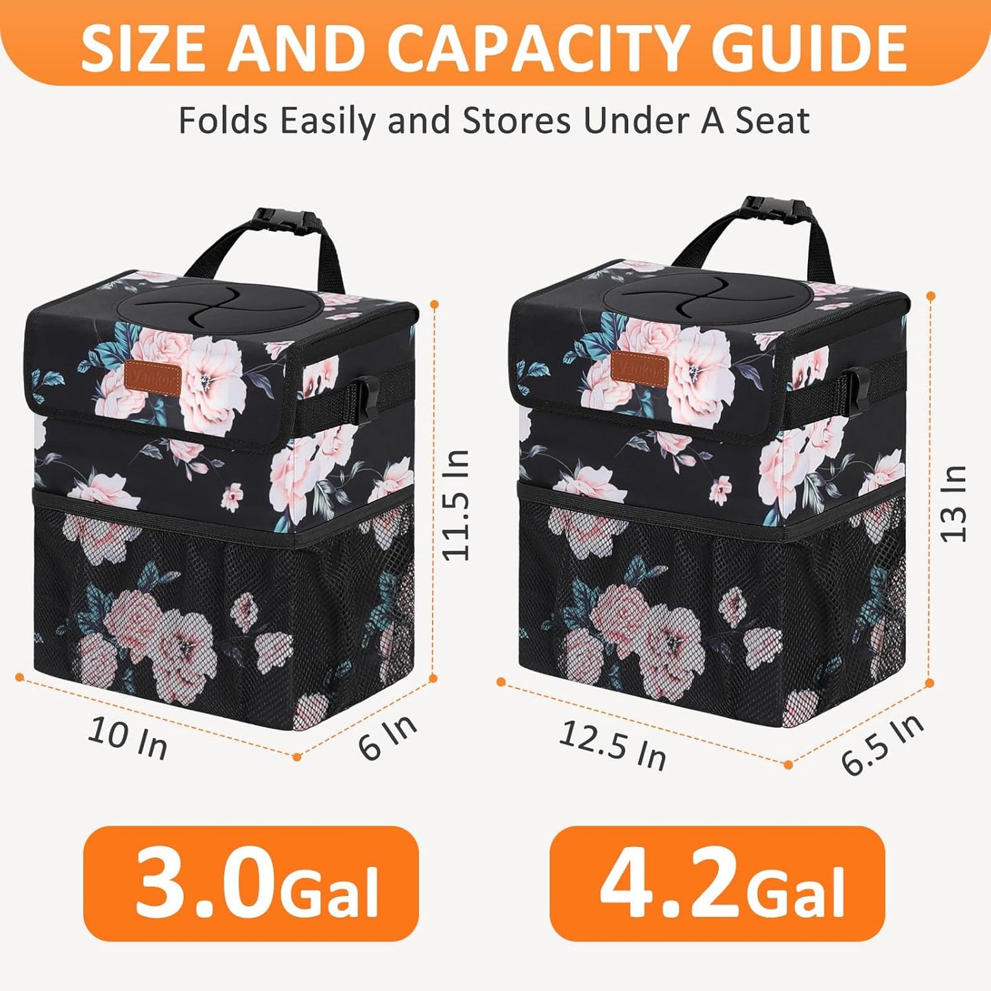 Vankor Car Trash Can Bin with Lid Hanging for Back Seat, Car Accessories for Women Men Leak Proof Automotive Garbage Cans Leakproof Vehicle Trash Can for Truck SUV Black
