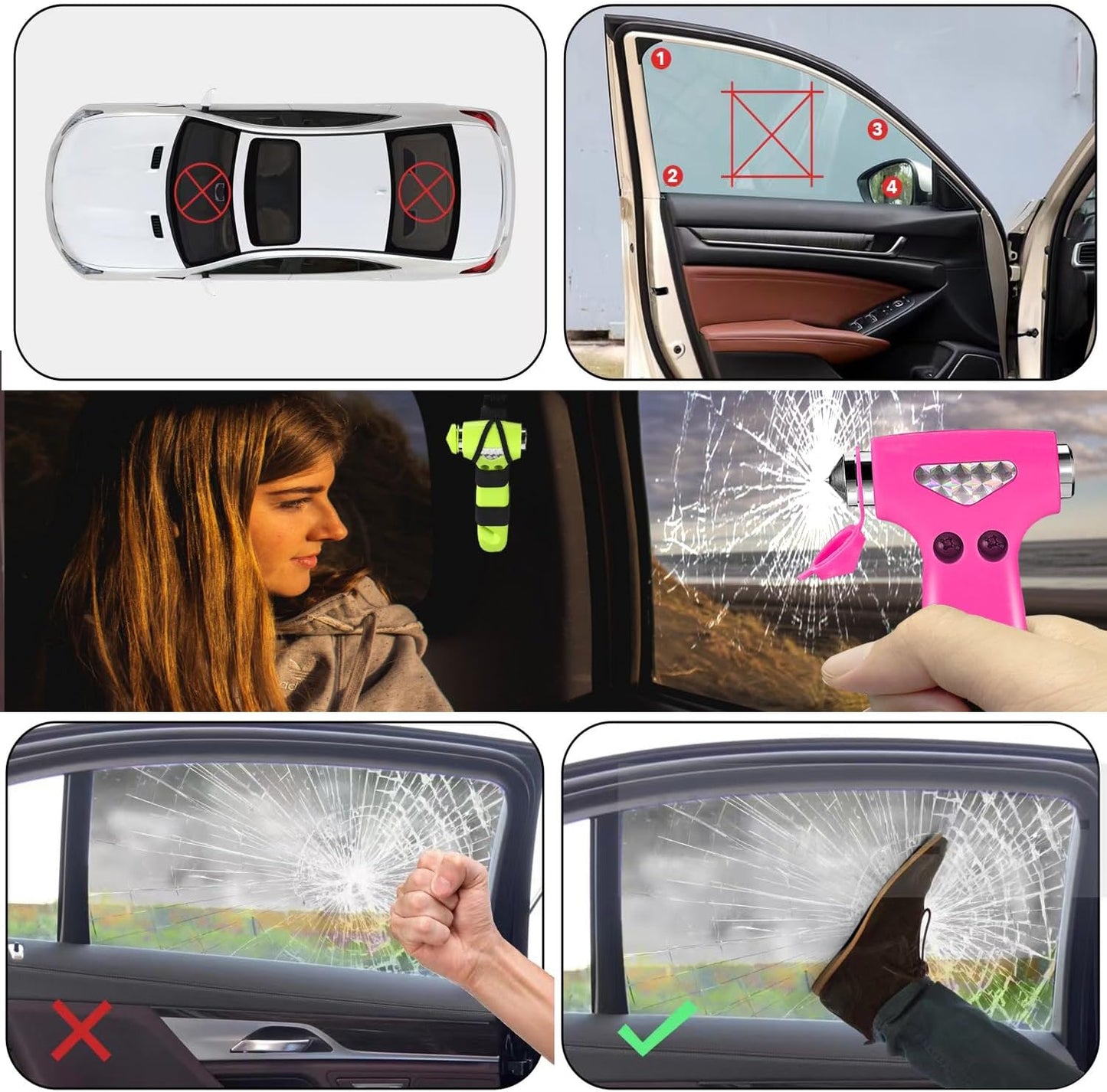 2 Pack Car Safety Hammer, 3-in-1 Emergency Escape Tool Window Breaker and Seat Belt Cutter with Light Reflective Tape for Family Safety Emergency Car Escape Tool