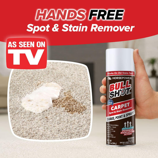 Bull Shot Carpet Spot & Stain Remover, AS SEEN ON TV, Made In USA, Just Point & Spray, Stain-Lifting Foam-Action, Coffee, Soda, Wine, Grease, New & Old Stains & More