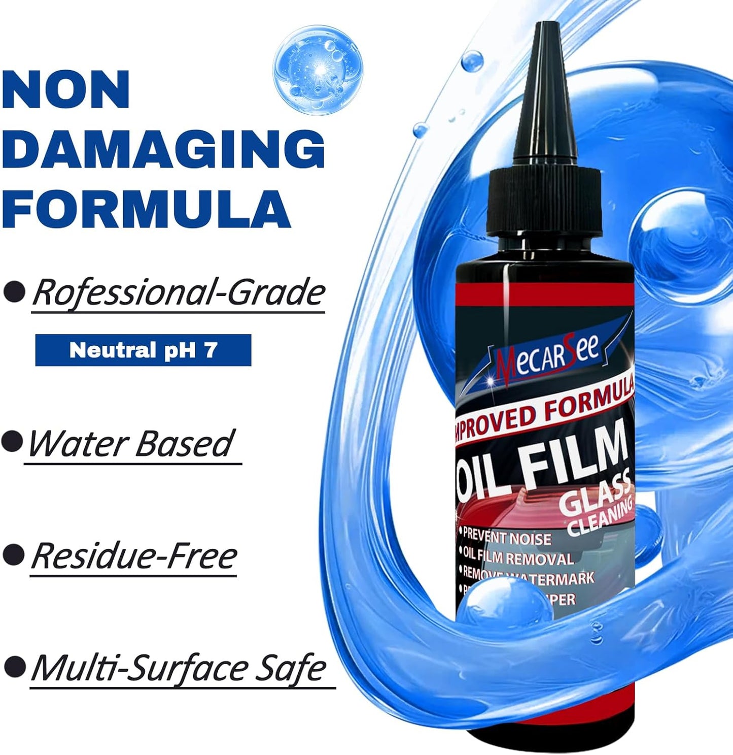 Oil Film Remover for Car Windshield - Glass Cleaner Spray Anti-Fog Rain Repellent - Removes Grease Silicone Water Spots Road Grime - Interior Exterior Windows(4, Fluid Ounces)