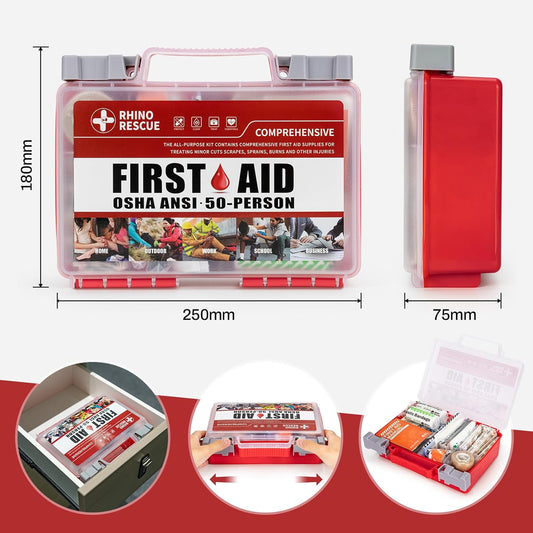 RHINO RESCUE 371 Pieces OSHA All-Purpose First Aid Kit, 100-Person Home & Office Professional Medical Supplies, Ideal for Emergency, School, Business