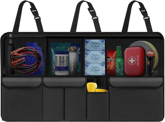 Car Trunk Organizer with 9 Large Pockets, Car Storage Organizer for SUV/MPV/Truck, Space Saver Travel Accessories (Black)