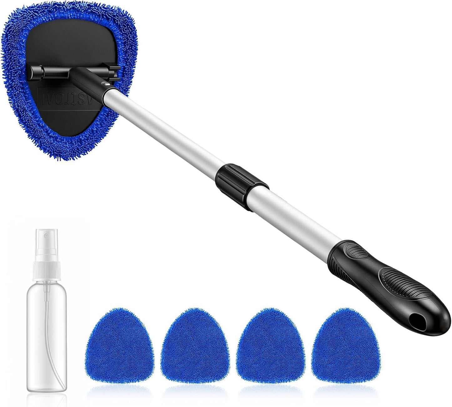 AstroAI 21" Windshield Cleaner Tool, Car Interior Detailing Cleaning Kit with Extendable Handle and 4 Upgraded High-Density Reusable Microfiber Pads, Auto Glass Wiper Brush Kit for Cars, Blue