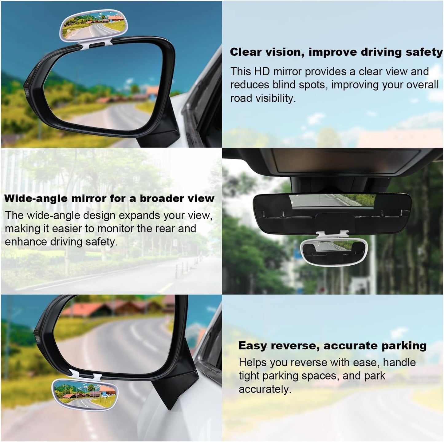 LivTee 2PCS Round Blind Spot Mirror, HD Glass and ABS Housing Convex Wide Angle Rearview Mirror with Adjustable Stick for Universal Car, Black