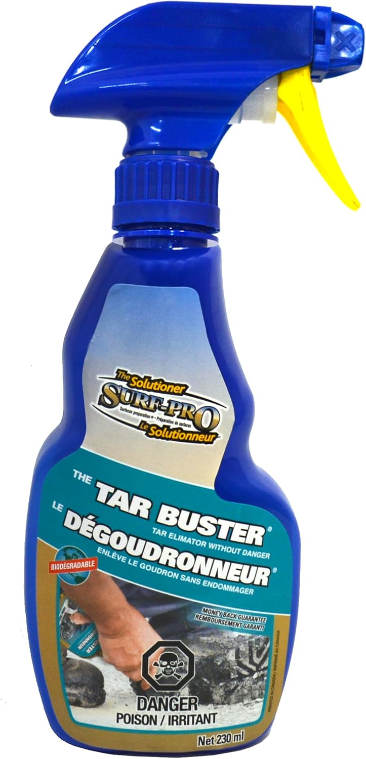 SURF PRO Tar Buster – Citrus-Based Tar Remover Spray for Cars, Tools, Floors & More – Removes Asphalt, Adhesive, Grease & Sticky Residue – Surface Safe Formula – 230ml Heavy Duty Cleaning Spray