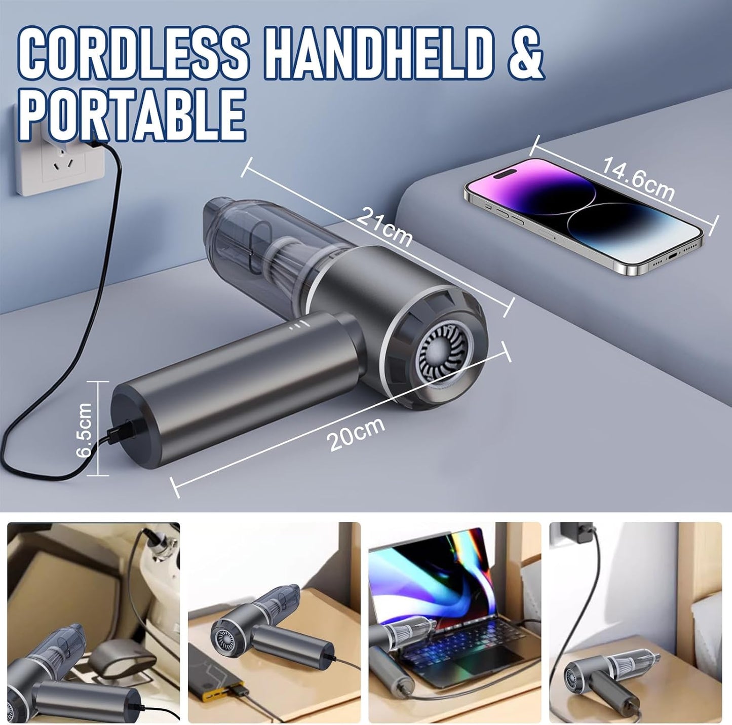 houscly Car Vacuum Portable Cordless 20000PA High Power 4-in-1 Compressed Air Duster & Air Blower & Pump Hand Held Vacuum with Brushless Motor for Car, Home, Office,Camping Ideal Gifts for Men & Women