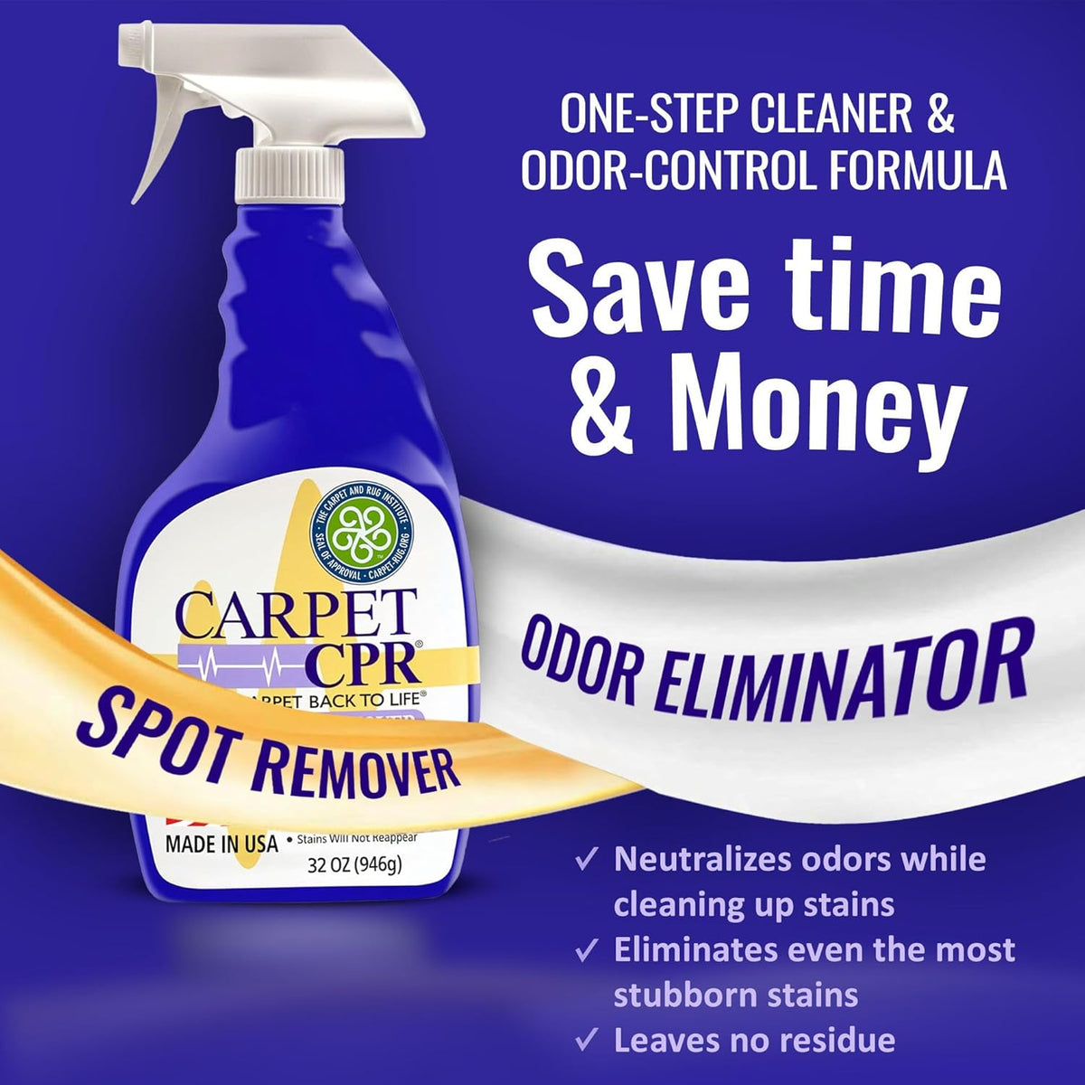 Carpet CPR Spot & Stain Remover (32 oz.) - Eliminates Stains & Odors On Carpet, Rugs, & Car Mats In Seconds, Removes Toughest Carpet Spots Permanently