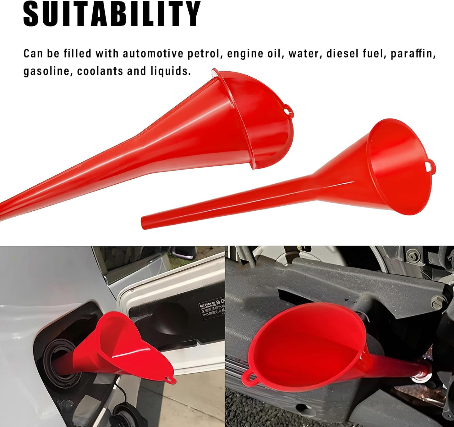 DXNQ Oil Funnel, Automotive Multi-Function Plastic Fuel Funnel with Long Neck, Universal Engine Oil Funnel for Filling Oils Gas Lubricants and Fluids, Car Accessories (Black)