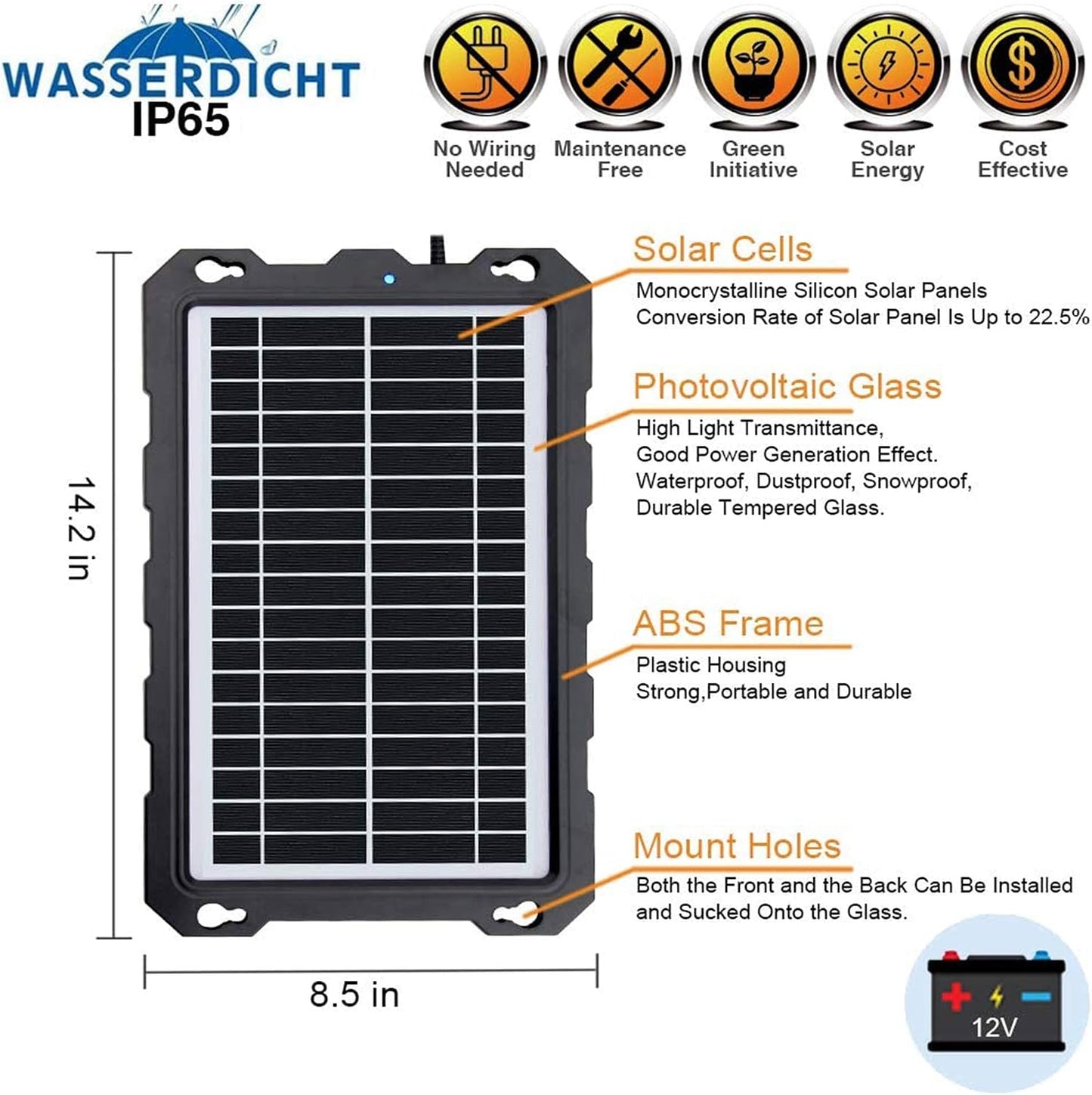 POWOXI Upgraded 7.5W-Solar-Battery-Trickle-Charger-Maintainer-12V Portable Waterproof Solar Panel Trickle Charging Kit for Car, Automotive, Motorcycle, Boat, Marine, RV,Trailer, Snowmobile, etc.