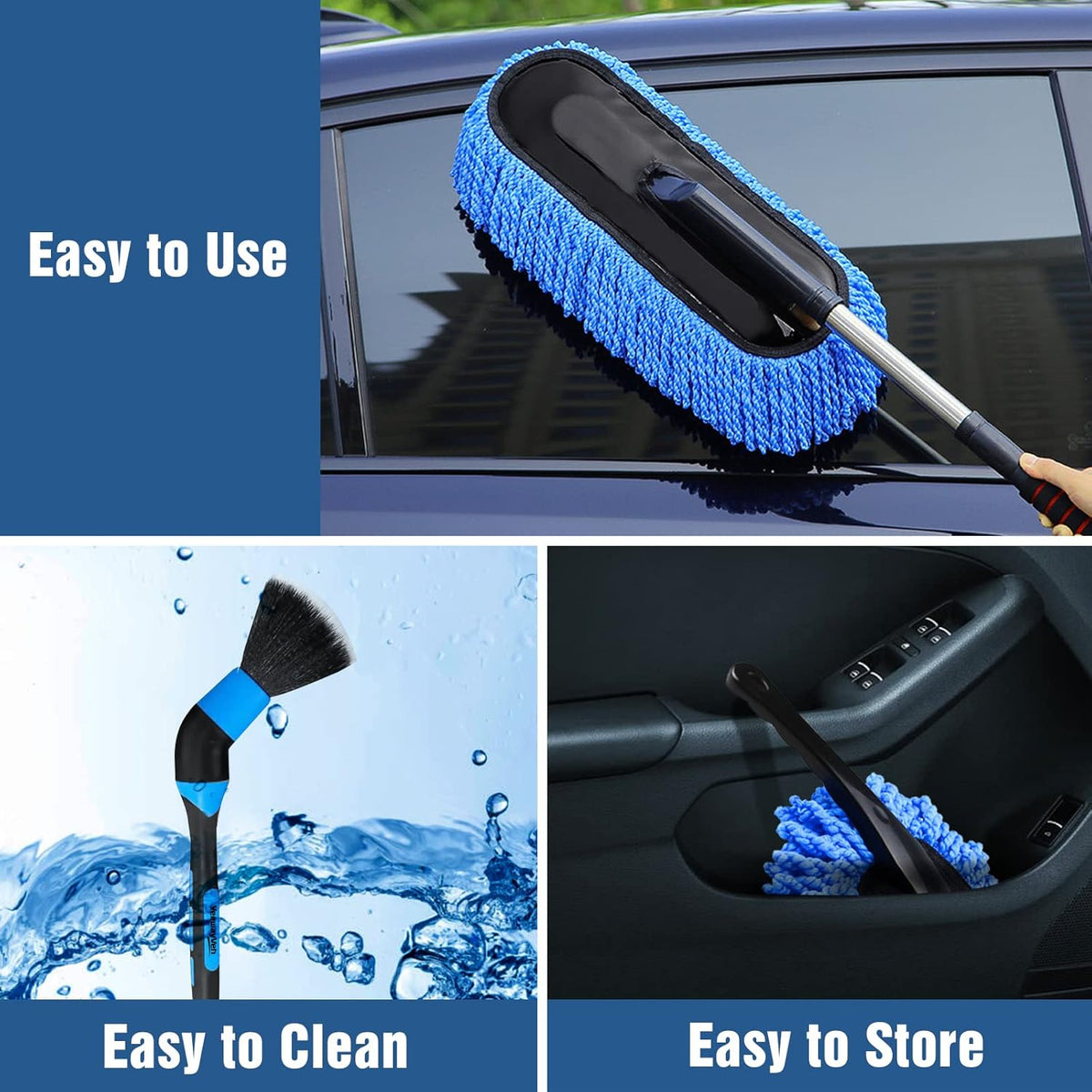 YeewayVeh Car Duster Exterior Scratch Free Microfiber Car Cleaning Brush, Extendable Handle Pollen and Dust Brush for Truck, SUV, Vehicles and Home Cleaning, Gray and Red