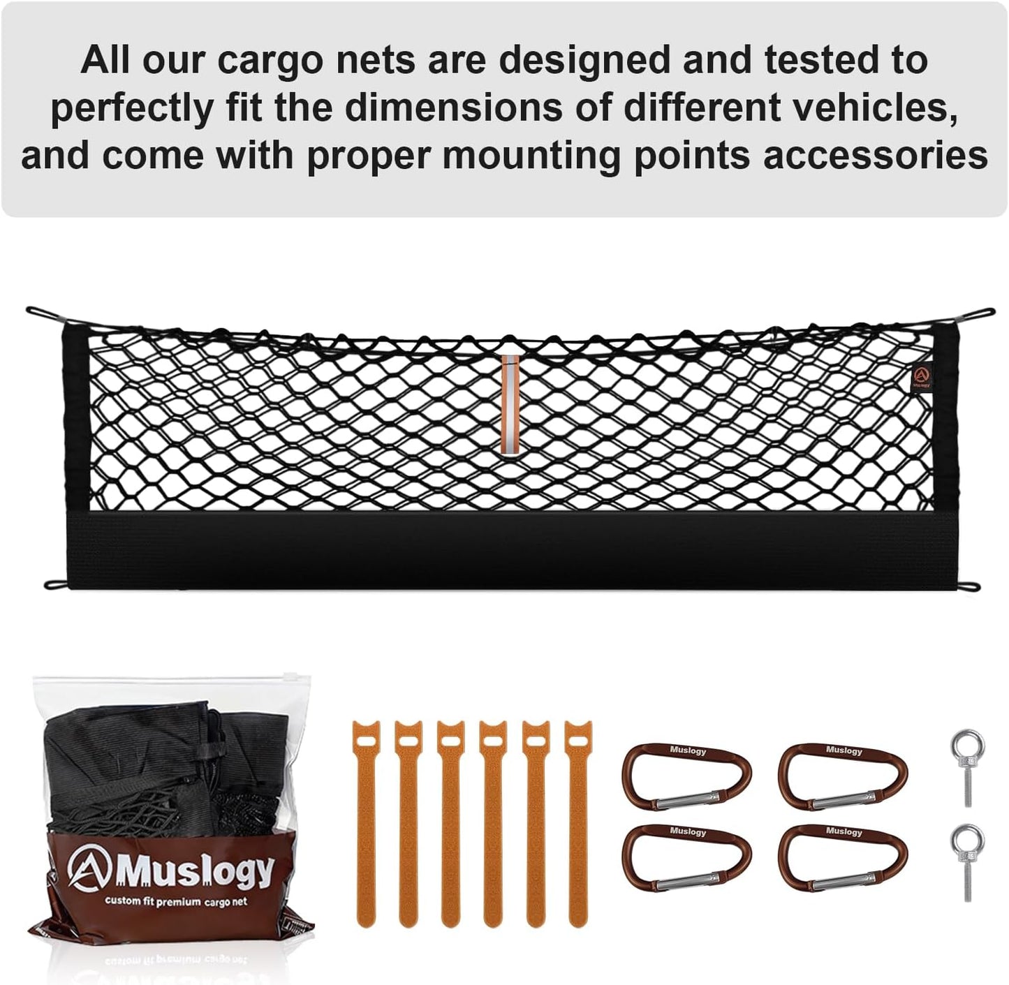 Muslogy Truck Bed Cargo Net Trunk Netting Compatible with 2023-2025 2026 Honda CR-V Accessories, Pickup Cargo Organizer SUV Sedan Storage Net w/Heavy Duty Carabiners - Colors B