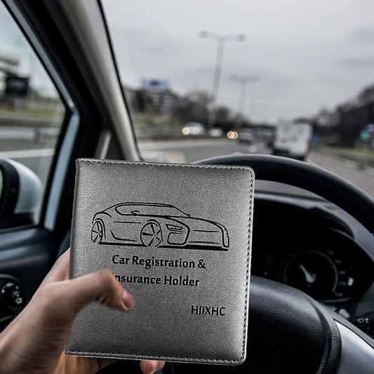 Car Registration and Insurance Card Holder - Leather Vehicle Glove Box Automobile Documents Paperwork Wallet Case Organizer for ID, Driver's License, Key, Cards - Car Accessories for Women&Men
