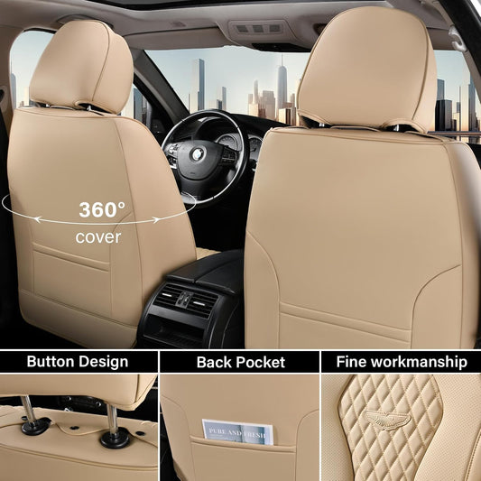 Coverado Seat Covers, Car Seat Covers Full Set, Black Car Seat Cover, Car Seat Covers Front Seats Back Seat Cover, Waterproof Car Seat Cushion, Leather Seat Covers Seat Protector Fit for Most Cars