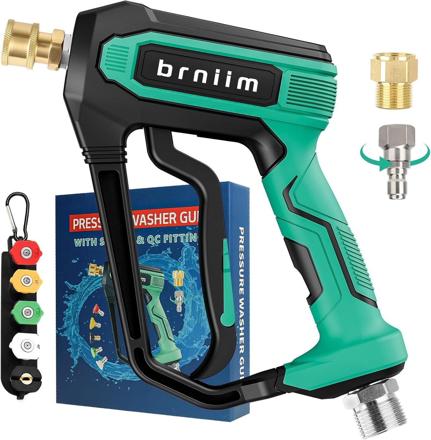 Pressure Washer Gun with Foam Cannon Car Wash Kit, Dual Channels-Foam/Water in 1s,1/4 Inch Quick Dual Connector Accessory for Car Wash Foam Gun & Pressure Washer Gun,with 5-Nozzle 3/8″ Swivel QC