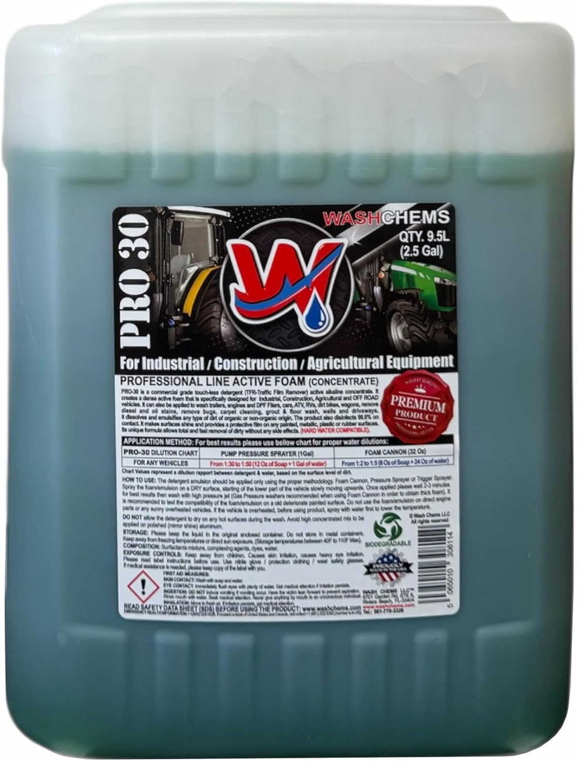 Wash Chems Pro 30 Touchless One Step Car Wash Detergent Soap - Highly Concentrated, makes up to 30 gal of Cleaner, No Brushing, Commercial Grade - Great for Trucks, RVs & Tractors.