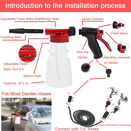 LIANXIN Car Wash Kit Car Wash Cleaning Kit with Car Wash Foam Gun Microfiber Sponge and Towels Tire Brush Built, Car Foam Gun, Car Cleaning Tool