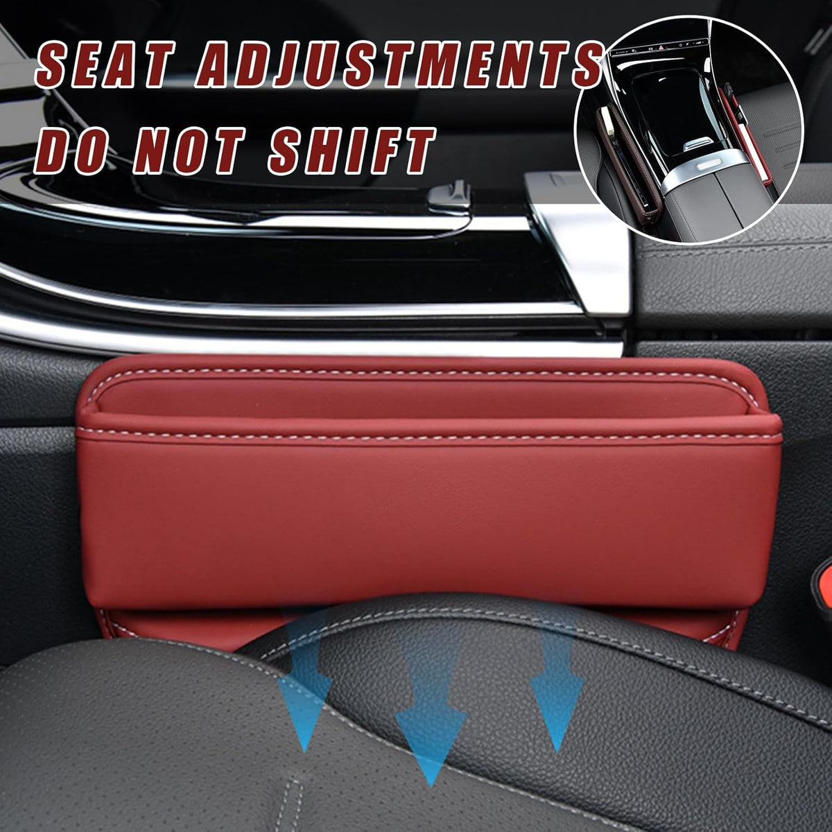 Ziciner Car Seat Gap Organizer, Premium Leather Auto Seat Storage Box, Vehicle Adjustable Front Seat Gap Filler, Car Seat Side Pocket Organizer for Phones, Glasses, Keys, Money, Cards (Black)