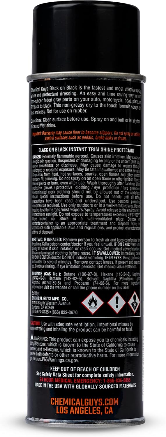 Chemical Guys AIR_SPRAY_1 Black On Black Instant Trim Shine Exterior Spray Dressing & Protectant, (Safe for Cars, Trucks, SUVs, RVs, & More) 11 fl oz