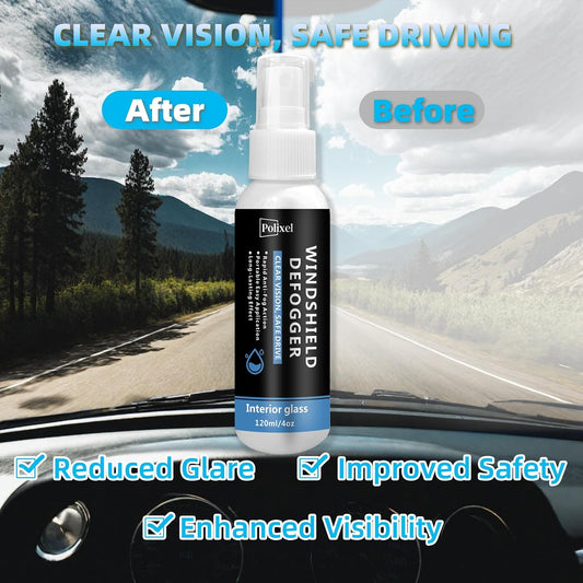 Anti Fog Spray for Car Windshield Inside & Windows - Long Lasting Window Defogger for Mirrors, Glasses, Bathroom Glass & Plexiglass Instant Fog Prevention & Protection - 120ML/4OZ